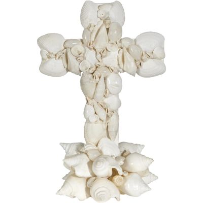 White Shell Cross on Stand 8"