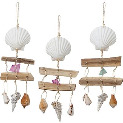 3 Assorted Scallop, Wood and Shell 12" Mobiles (Set of 3)