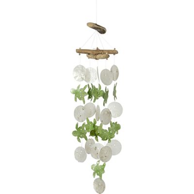 2 Assorted Driftwood & Capiz Turtle Wind Chimes 20" (Set of 2)
