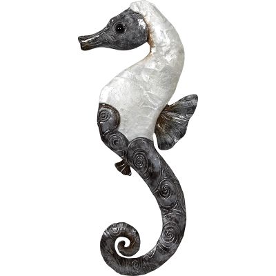 Capiz & Metal Seahorse Wall Art Left White/Tan 15.5x7.5x0.5"