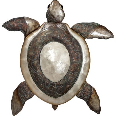 Capiz & Metal Large Turtle Wall Art Tan/Bronze 21.5x20.5x3.75"