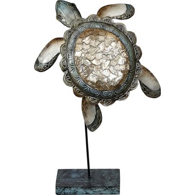 Capiz & Metal Ruffle Turtle on Stand Gold/Beige 8x11x2.75"