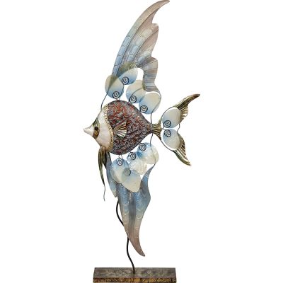 Capiz & Metal Large Angelfish Fish Blue/Brown 16x9x4"
