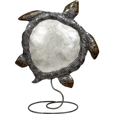 Capiz & Metal Art Turtle on Stand White/Dark Grey 11.5x9x3.5"