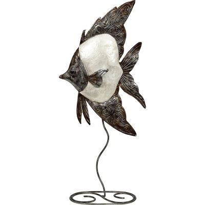Capiz & Metal Angelfish on Stand White/Dark Grey 20x9x3"