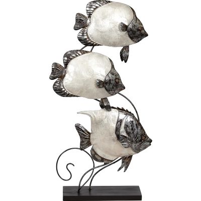 Capiz & Metal Art Butterflyfish Trio on Stand White/Dark Grey 20x10x3"