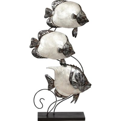 Capiz & Metal Art Butterflyfish Trio on Stand White/Dark Grey 20x10x3"