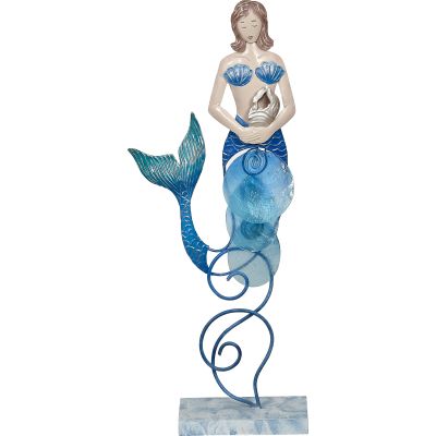 Capiz & Metal Mermaid with Triton on Stand Beige/Blue 13.5x5.5x2"