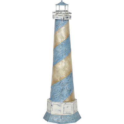 Capiz & Metal Art Blue Spiral Lighthouse Stand Light Blue/Beige 22x5x5"