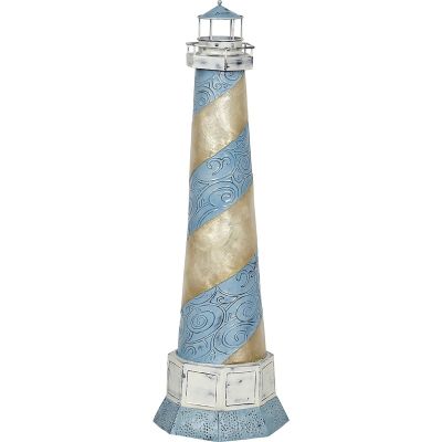 Capiz & Metal Art Blue Spiral Lighthouse Stand Light Blue/Beige 22x5x5"