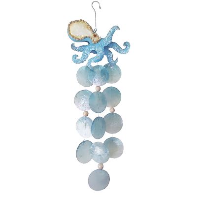 Capiz & Metal Art  Octopus Wind Chime Light Blue/Beige 19x8x3"