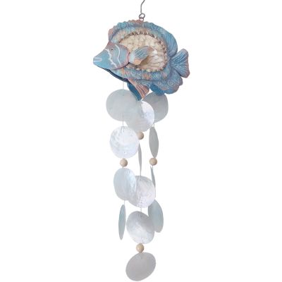 Capiz & Metal Art  Tropical Fish Wind Chime White/Blue 20x8x4"