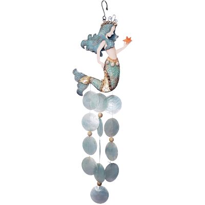 Capiz & Metal Art  Mermaid Wind Chime Light Blue/Beige 23x6x2"