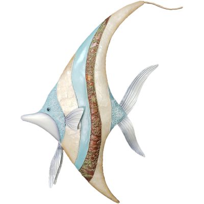 Capiz & Metal Seaside Banner Fish Wall Art Beige/Light Blue 16x9x1"