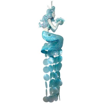 Capiz & Metal Art Large Mermaid Wind Chime Blue/Light Blue 36x10x5"
