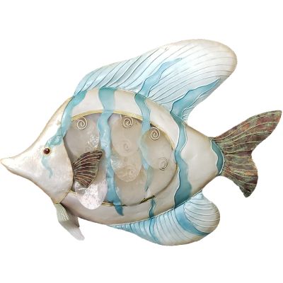Capiz & Metal Seaside Tropical Fish Wall Art Beige/Light Blue 18x18x1"
