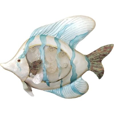 Capiz & Metal Seaside Tropical Fish Wall Art Beige/Light Blue 18x18x1"