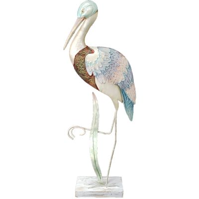 Capiz & Metal Art Left Wading Stork Beige/Green 20x7x4"