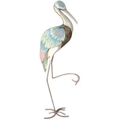 Capiz & Metal Art Right Wading Stork Beige/Green 31x12x5"