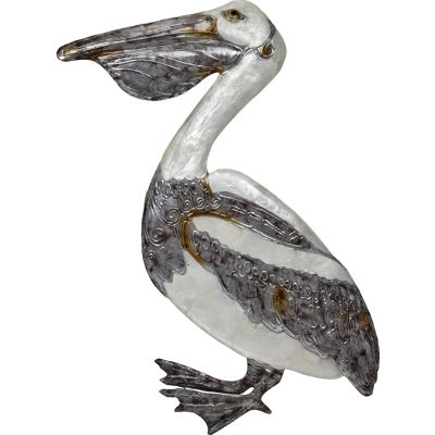 Capiz & Metal Pelican Wall Art White/Dark Grey 20.5x9.5x1.5"
