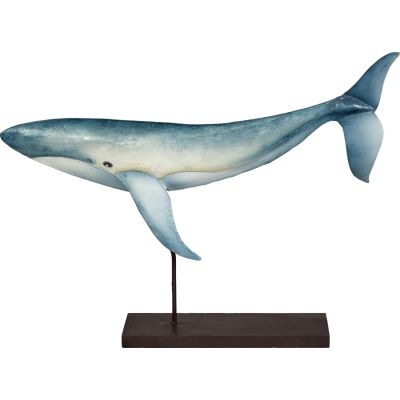 Capiz & Metal Blue White Whale on Stand Blue/White 14.5x10.5x2.5"