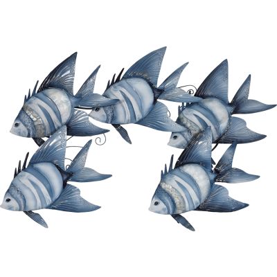 Capiz & Metal Blue White Fish School Wall Art Blue/White 20x29x3"