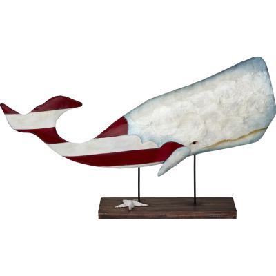 Capiz & Metal Patriotic Whale on Stand White/Blue 11.5x25x4.5"