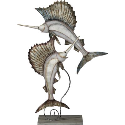 Capiz & Metal Beige Splendor Sailfish Pair on Stand Beige/Tan 26x19.5x4.5"