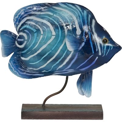 Capiz & Metal Art Water Ripple Butterflyfish on Stand Blue/White 7x7.5x3"