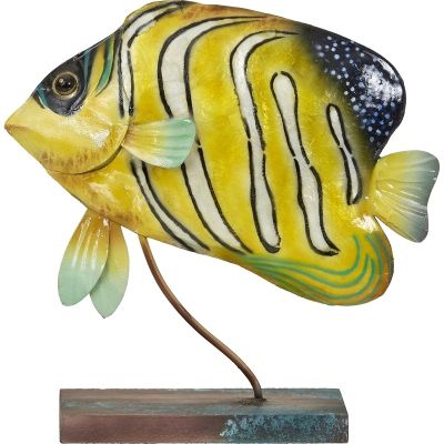 Capiz & Metal Art Royal Angelfish on Stand Yellow/White 8x8x3"