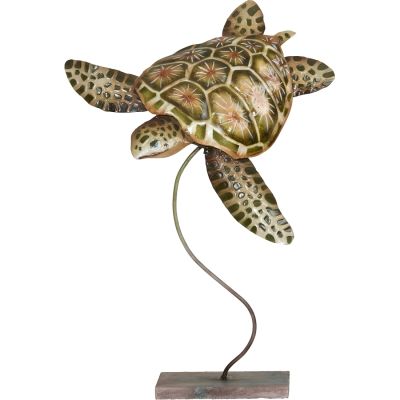 Capiz & Metal Art Hawksbill Turtle on Stand Beige/Green 16x11.5x4"