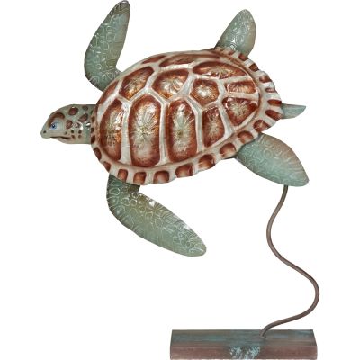 Capiz & Metal Art Loggerhead Turtle on Stand Brown/Beige 13.5x11x4"