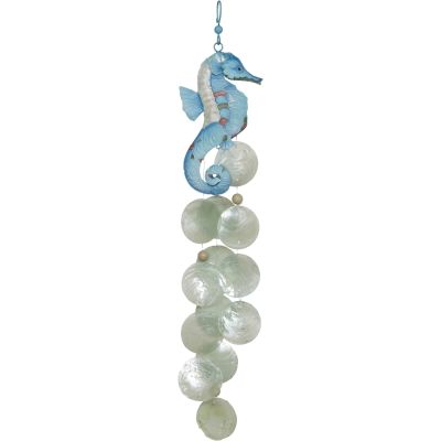 Capiz & Metal Art Seahorse Wind Chime White/Light Blue 22x4.5x2"