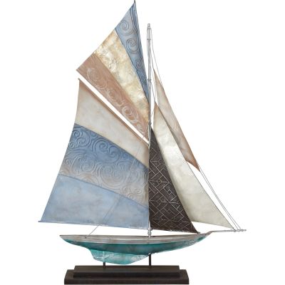 Capiz & Metal Art Battened Sails Boat on Stand Blue/Beige 25x18.5x5.25"