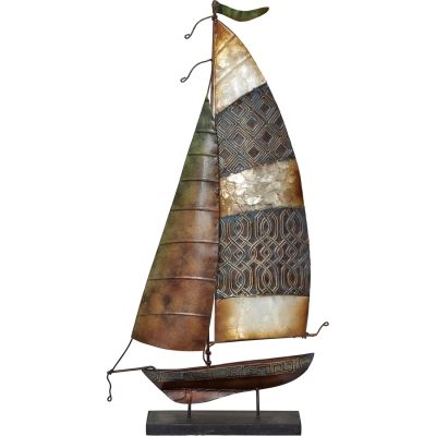 Capiz & Metal Art Tall Sail Sailboat on Stand Beige/Brown 19.5x10x4"