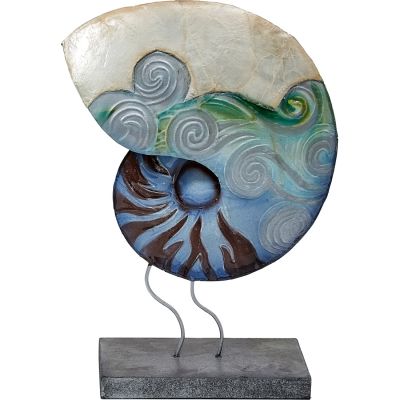 Capiz & Metal Seafoam Nautilus On Stand 6x9"