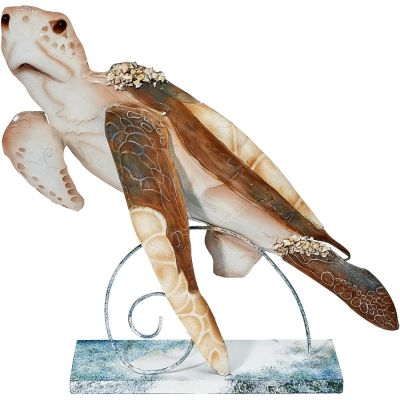 Capiz & Metal Beach Turtle Centerpiece on Stand 13.5x13.5" 