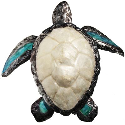 Capiz & Metal Blue Gem Turtle Wall Art 13x15" 