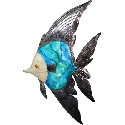 Capiz & Metal Blue Gem Bannerfish Wall Art 12.5x22" 