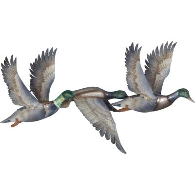 Capiz & Metal Three Flying Ducks Wall Art Beige/Brown 17x30x3"