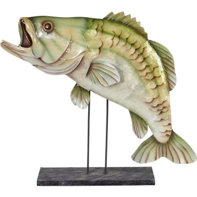 Capiz & Metal Bass Fish on Stand Green/Beige 16.5x14.25x4.5"