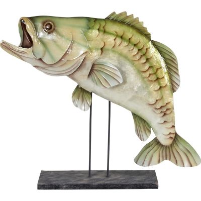 Capiz & Metal Bass Fish on Stand Green/Beige 16.5x14.25x4.5"