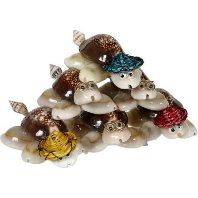 3 Turtle Pyramid Seashells Figurines Six Tier 3" (Set of 3)