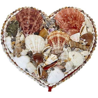 Jewelry Heart Shaped Box with Seashells 7x8"