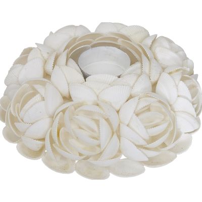 White Ark Shell Candle Holder 8x4"