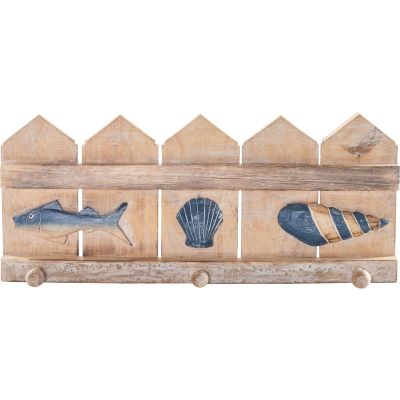 Wooden Towel Rack with 1 Fish and 2 Shells 20"